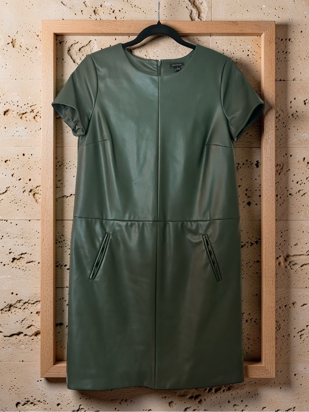 Ann Taylor Forest Green Faux-Leather Shift Dress